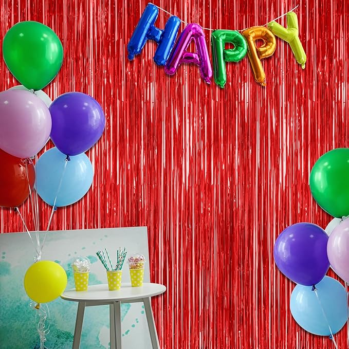 4 Pack Red Backdrop, 3.28 FT x 7.05 FT Party Streamer, Metallic Birthday Tinsel - Image 7