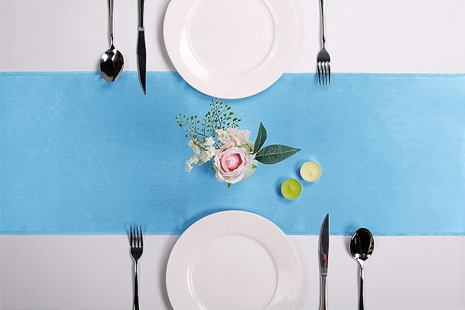 10-Pack Satin Table Runner Blue 12 x 108 inches Long, Table Runners - Image 2