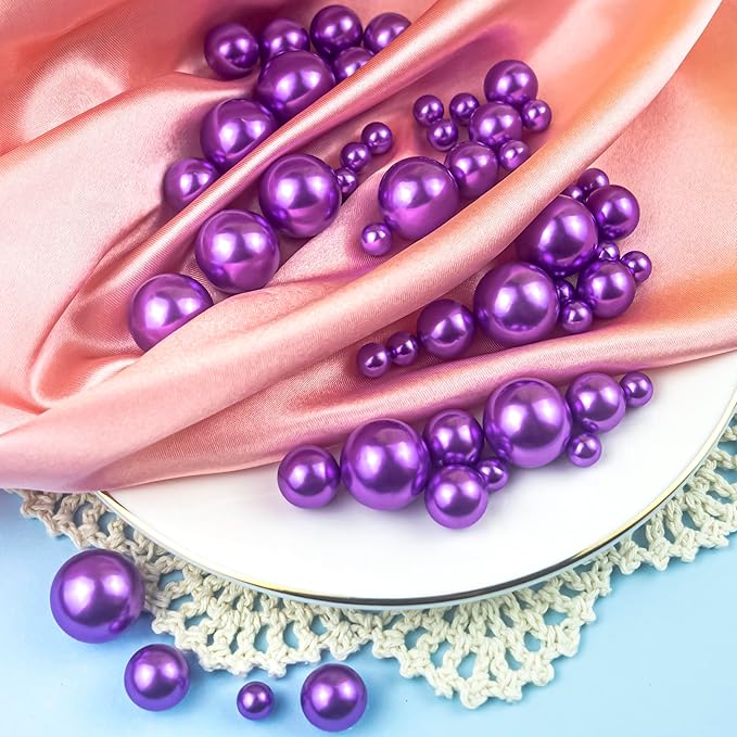 150Pcs Purple Polished No Hole Faux Pearl Beads - Image 2