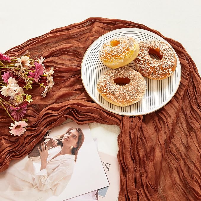 12 Pack Terracotta Cheesecloth Table Runner 10FT Long Boho Gauze Table Runner - Image 6