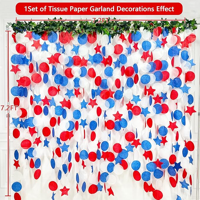 173Ft Navy Blue Red and White Party Decorations Big Star Circle Dots Backdrop - Image 3