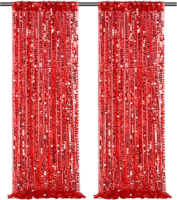 4ftx8ft Red Sequin Backdrop 2 Panels Big Payette Sequin Fabric Background by Fanqisi