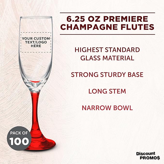 DISCOUNT PROMOS Custom Premiere Champagne Flutes 6.25 oz. Set of 100, - Image 3