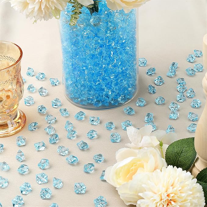 YATOJUZI 500pcs Fake Ice Cubes Aqua Blue Acrylic Crushed Rocks Vase Fillers - Image 5