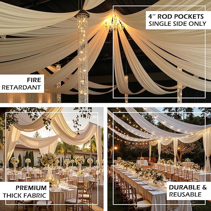 PartyVillage 2 Panels 5ftx30ft Ivory Ceiling Drapes - Image 3
