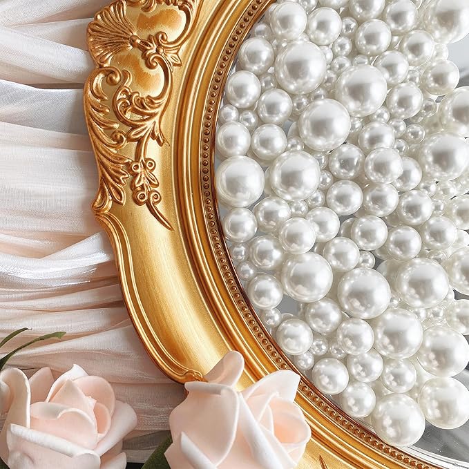 180PCS White Beads for Centerpieces Vases, No Hole Polished Pearl Makeup Beads - Image 5