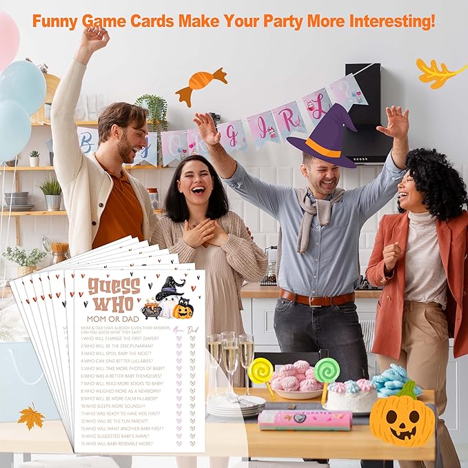 Baby Shower Games, Halloween Guess Who Mom or Dad, 25 Double-Sided Game Cards - Image 4