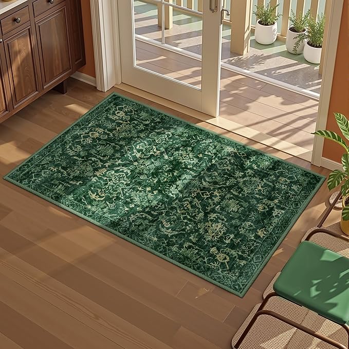 Dark Green Area Rug 2x3 Entryway Rug - Image 4