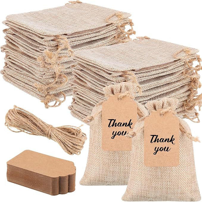 Woanger 100 Pcs Burlap Gift Bags by Woanger