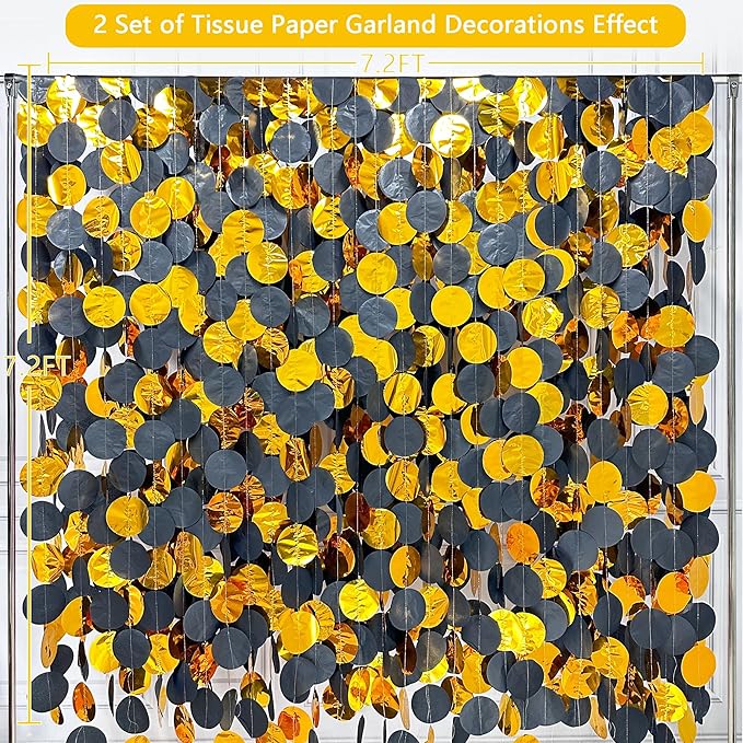 205Ft Black Gold Party Decorations Circle Dot Garland Backdrop Black Tissue - Image 3