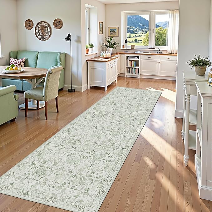 Sage 3x12 Runner Rug for Hallways Bed Side Kitchen, Boho Washable Distressed - Image 3