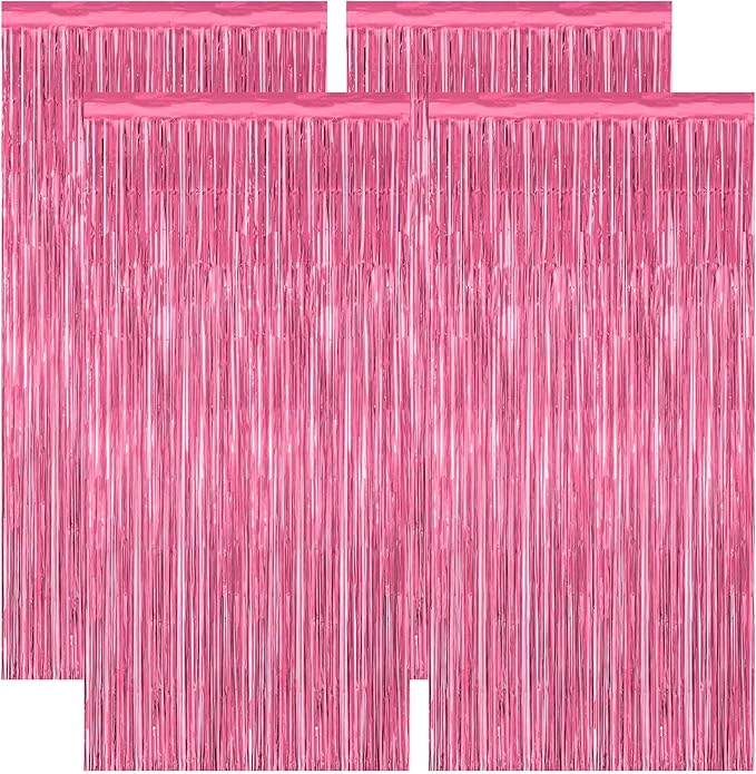 4 Pack Birthday Decorations, 3.28 FT x 7.05 FT Pink Backdrop, Metallic Happy by ZATAYE