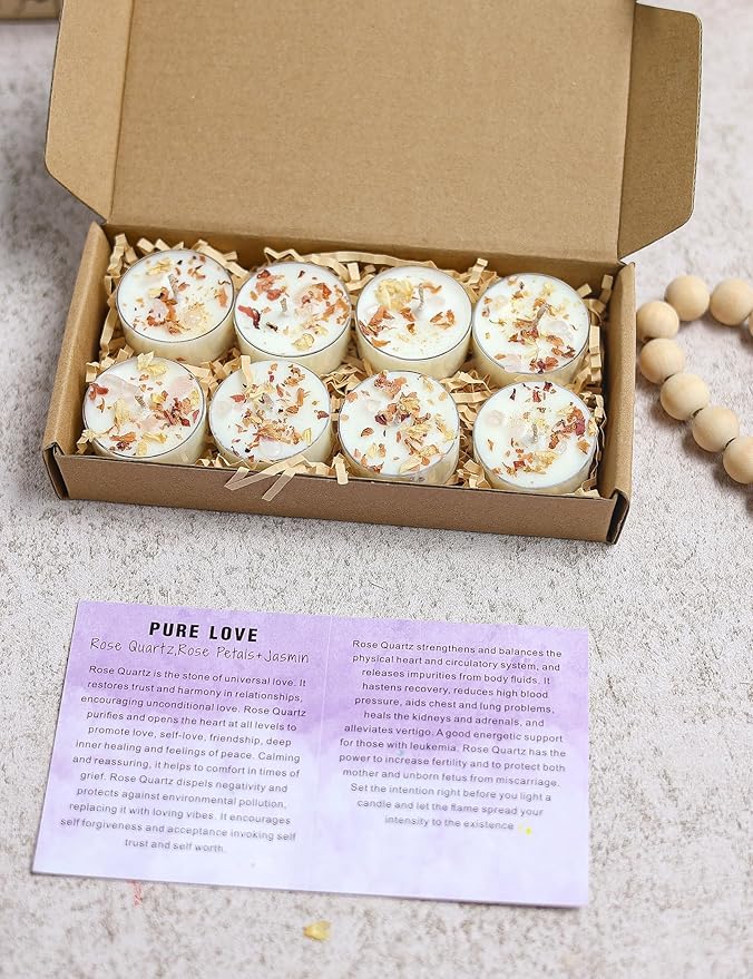 Tealight Candles with Crystals and Herbs, Handmade Energy Candles. - Image 2