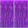 2 Pack Purple Backdrop Tinsel Foil Fringe Curtains Sparkle Metallic Wavy Foil by BOMSI