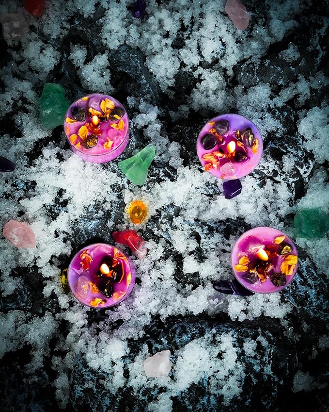 Tealight Soy Candles with Crystals And Herbs, Handmade Energy Candles, Healing - Image 2