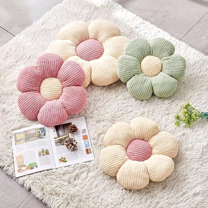 Flower Throw Pillow, Soft Pink 17.7" Shaped Floor Pillow - Image 3