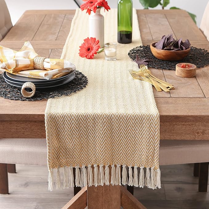 DII Woven Basic Tabletop Collection, Chevron Table Runner, Honey Gold - Image 4