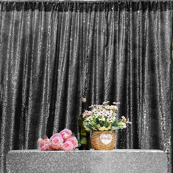 Black Sequin Backdrop Curtains 1 Panel 10FTx10FT Wedding Photo Backdrop Drapes - Image 3