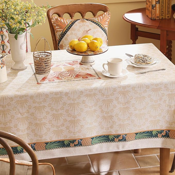 patdrea Designer Rectangle Linen Table Cloth, Vintage Anti-Wrinkle Durable - Image 3
