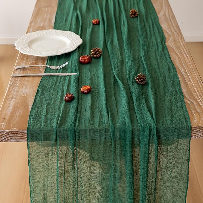 3pcs Emerald Green Cheesecloth Table Runner Gauze 120 Inch 10 FT Rustic Boho - Image 3
