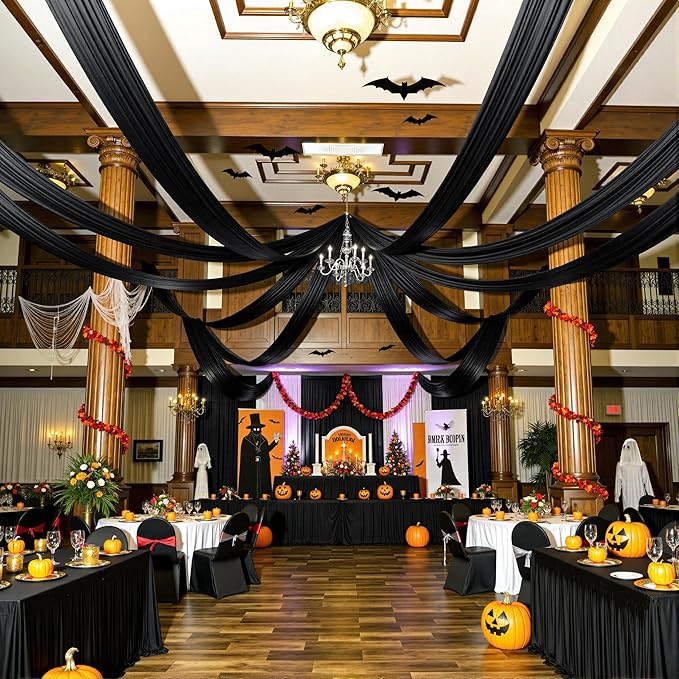 PartyVillage 8 Panels 5ftx30ft Black Ceiling Drapes by PartyVillage