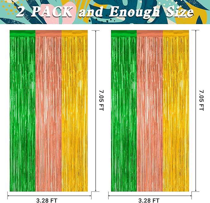 2 Pack Luau Decorations, 3.28 FT x 7.05 FT Summer Party Streamer, Metallic - Image 2
