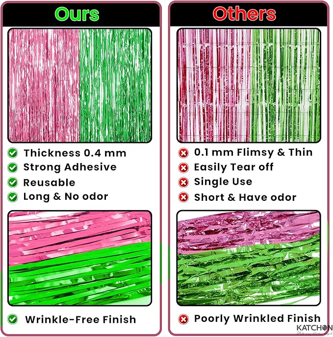 KatchOn, XtraLarge Green and Pink Fringe Backdrop, One in A Melon Party - Image 4