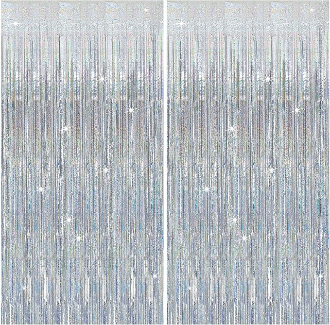 2 Pack Silver Glitter Backdrop Party Decorations Tinsel Streamers Foil Fringe by Unknown