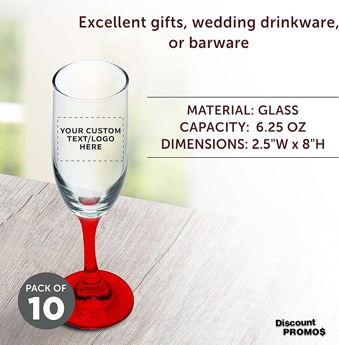 DISCOUNT PROMOS Custom Premiere Champagne Flutes 6.25 oz. Set of 10, - Image 4