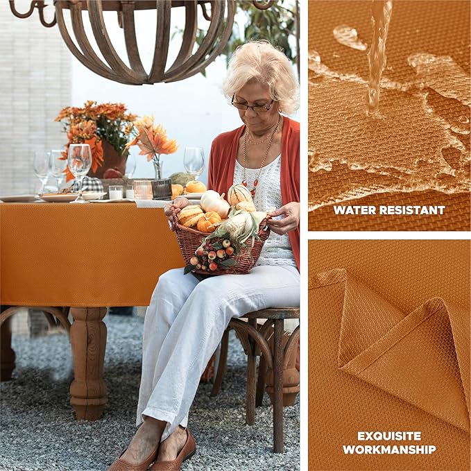 Biscaynebay Fall Tablecloth Textured Fabric 70x120 Inch Rectangular, Bronze - Image 2