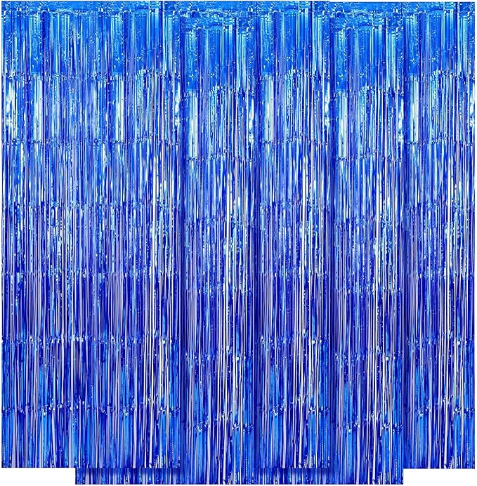 5 Pack Blue Fringe Foil Curtains 3.2ft x 8.2ft Tinsel Backdrop Streamers by Ohiyoo