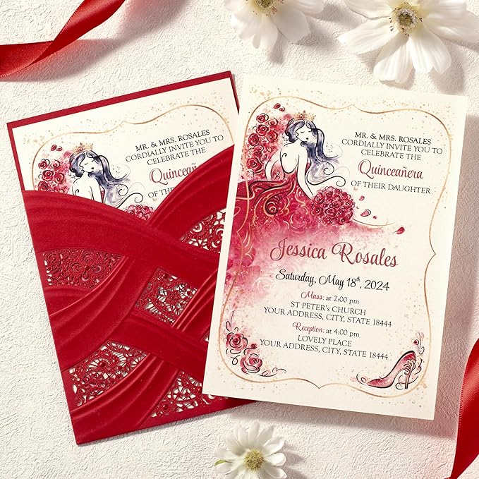 50pcs Laser Cut Quinceanera Invitations - Image 6