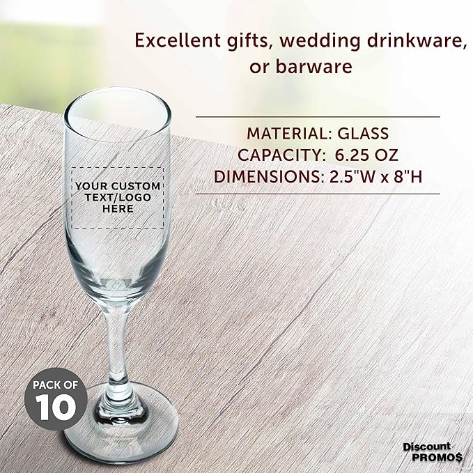 DISCOUNT PROMOS Custom Premiere Champagne Flutes 6.25 oz. Set of 10, - Image 4