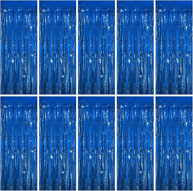 Tinsel Curtain Party Backdrop Blue Birthday Decorations 10 Packs Glitter Foil by KEJ