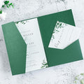 20 PCS Emerald Green Tri-fold Laser Cut Wedding Invitation Pockets by FEIYI