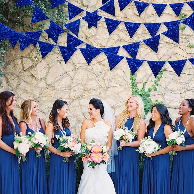 pinkblume Royal Blue Decorations Double Sided Sequin Navy Blue Fabric Triangle - Image 5