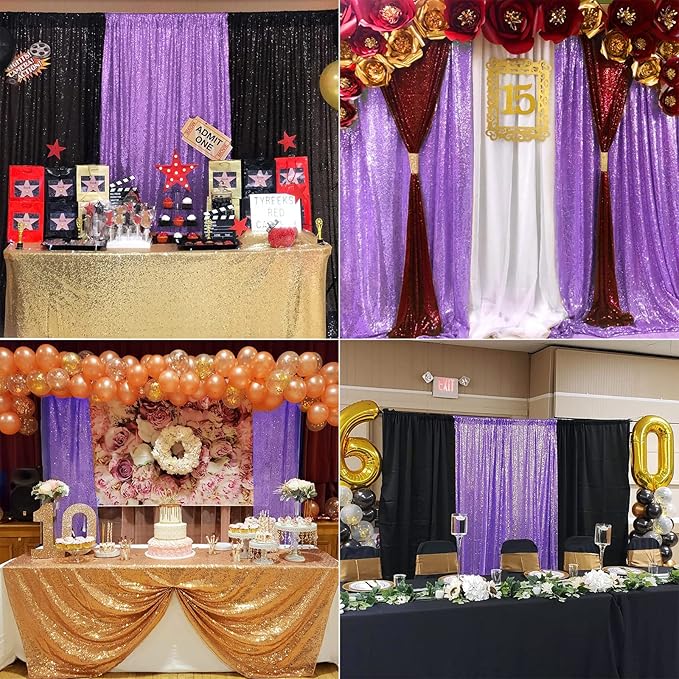 4FTx8FT Lavender Sequin Curtains 2 Panels Sparkly Background Drapes - Image 4