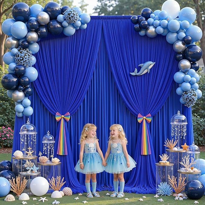 Royal Blue Tulle Backdrop Curtain by Shillance