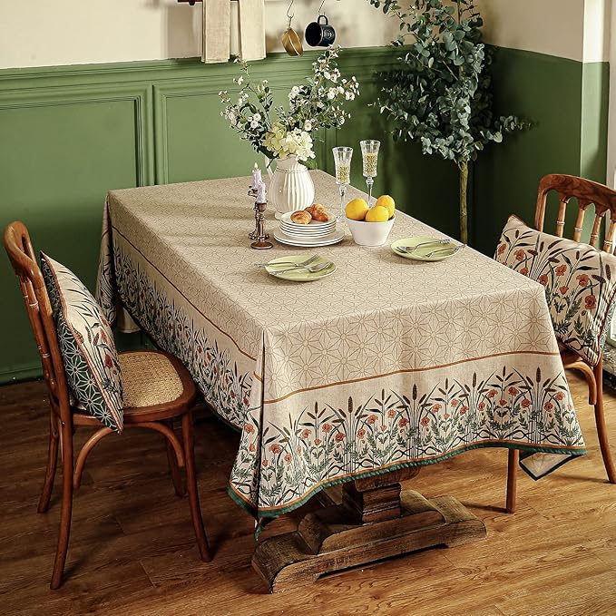 patdrea Designer Linen Rectangle Table Cloth, Vintage Anti-Wrinkle Durable - Image 3