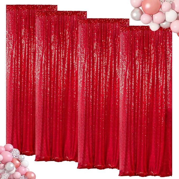 ShinyBeauty Sequin Backdrops 4 Pieces Red Sequin Curtains by ShinyBeauty