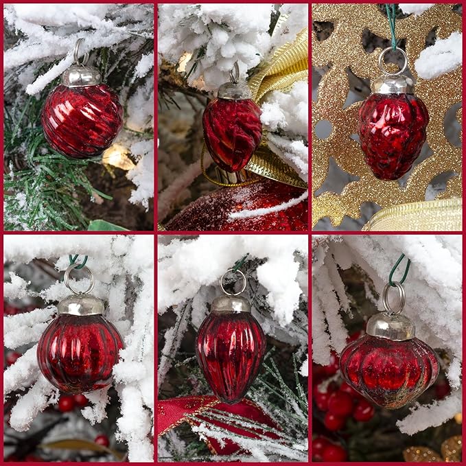 AuldHome Mercury Glass Finial Ornaments; Distressed Metal Antique Style - Image 2