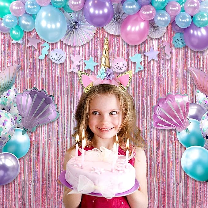 Melsan Pink Tinsel Curtains Backdrop, 3.2 ft x 8.2 ft Sparkle Metallic Foil - Image 2