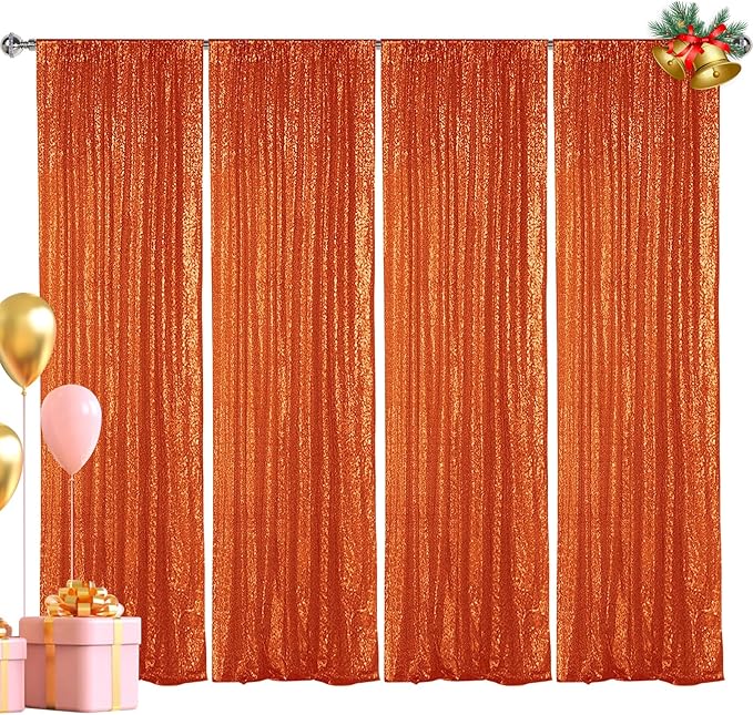 Hahuho Orange Sequin Backdrop Curtain, Party Decoration（4 Panels, 2FT x 8FT by Hahuho