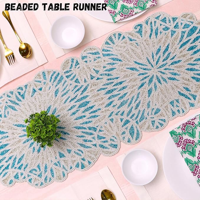 Handcrafted Beaded Table Runner – Elegant, Stain-Resistant Glass Bead & - Image 2