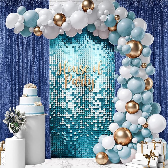 Hahuho Navy Sequin Backdrop Curtain, Party Decoration（4 Panels, 2FT x 8FT - Image 4