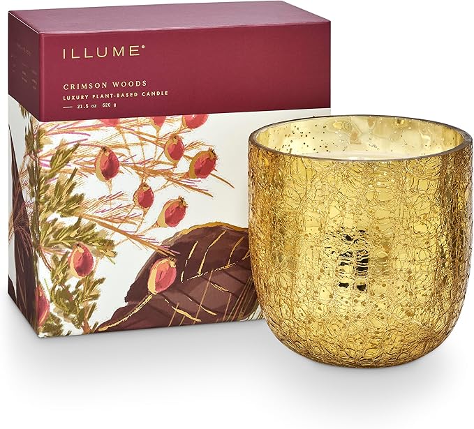 Illume Crimson Woods Large Boxed Crackle Glass Candle by ILLUME