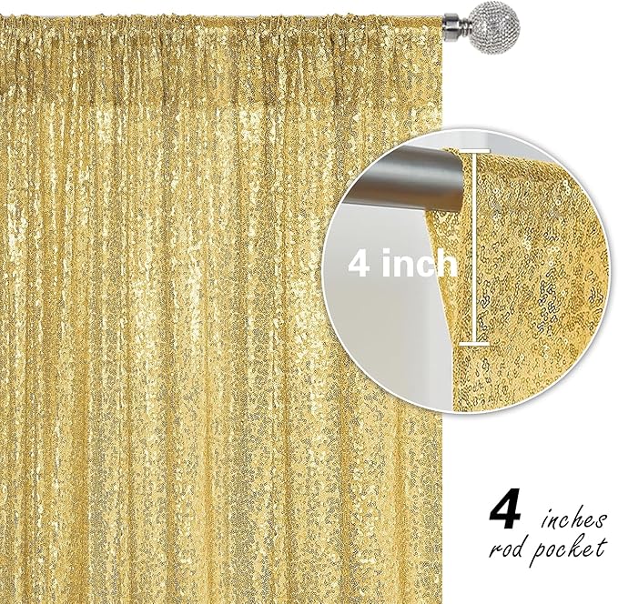 Gold Sequin Backdrop Curtain 2 Panels 2FTx8FT Glitter Photography Backdrop - Image 7