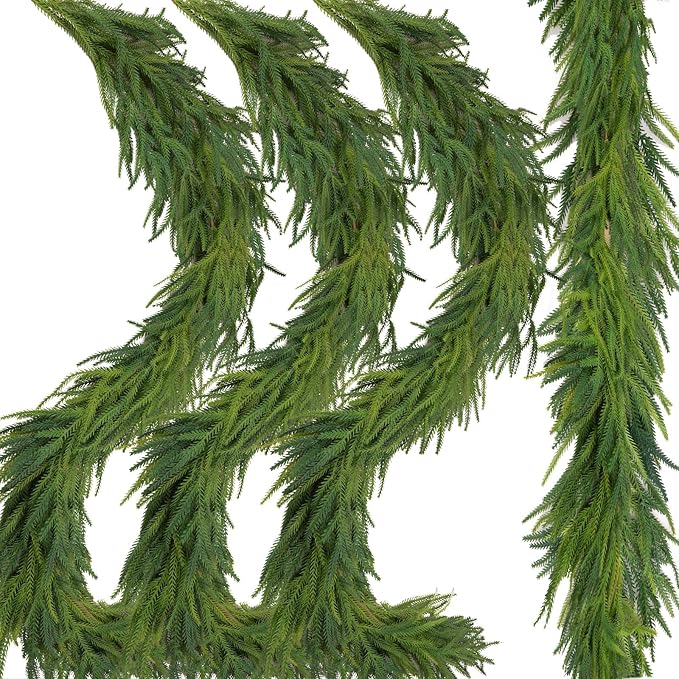 4 Pcs Artificial Norfolk Pine Garlands Christmas, 9 FT Dense Real Touch Winter by Oleitodh