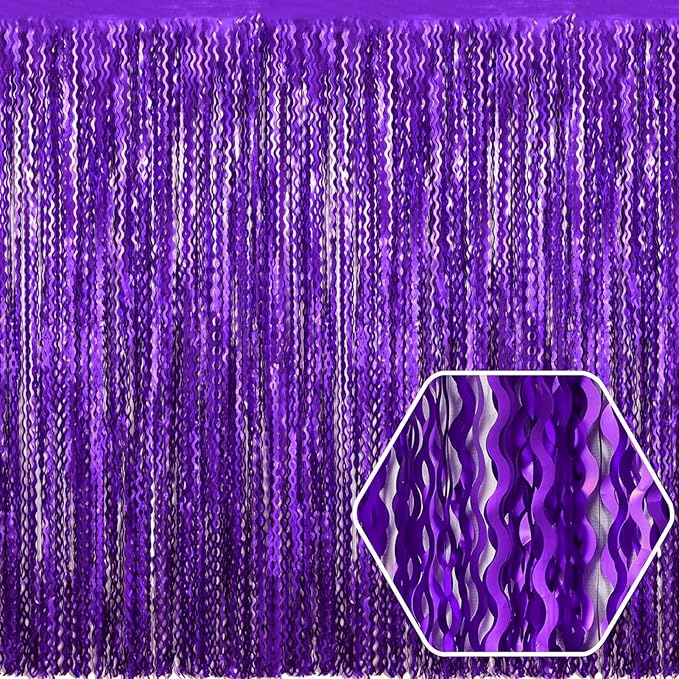 4 Pack Purple Wave Foil Fringe Curtain Backdrop, 3.28Ft x 8.2Ft Metallic Tinsel by Ferwzsr