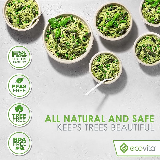 Ecovita 100% Compostable Paper Bowls – 150 Disposable Bowls Eco Friendly Sturdy - Image 3